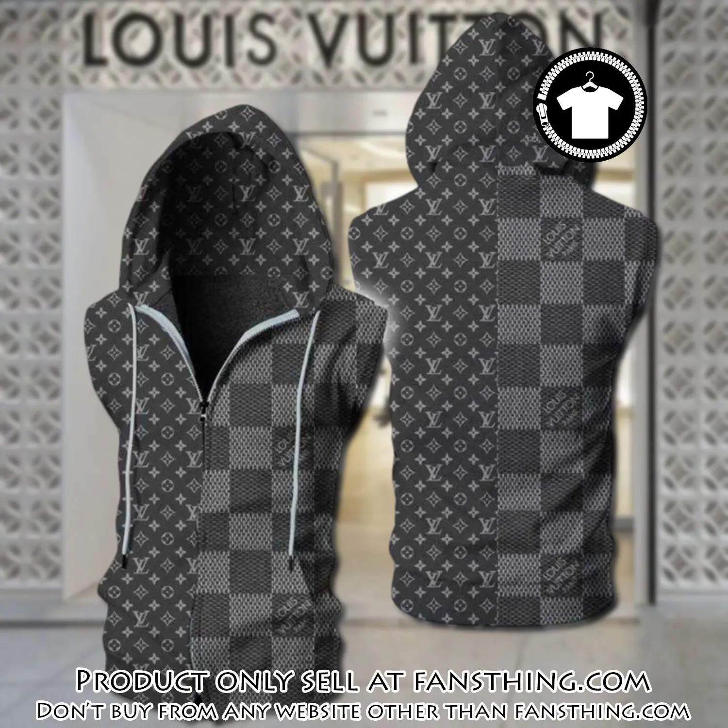 Louis vuitton grey unisex sleeveless zip up hoodie luxury for men women szh014 fst0038137